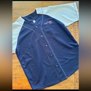 90’s Vintage Tommy Sports Men’s Short Sleeve Button Up Jersey Navy & White